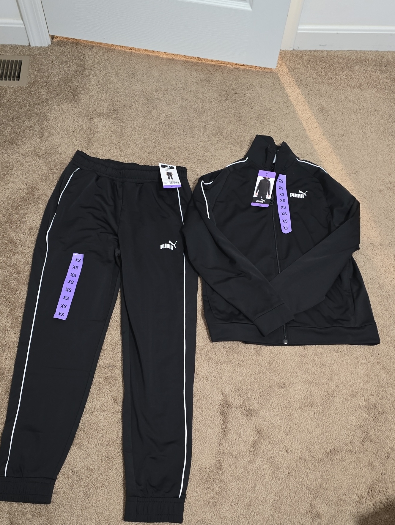 Puma Black Track Pants & Zip Jacket Set With White Piping